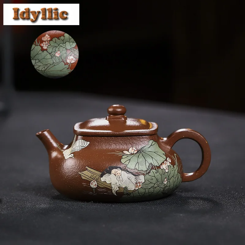 

190ml Boutique Yixing Purple Clay Teapots Handmade Sleeping Beauty Pot Raw Ore red downhill Mud Kettle Chinese Zisha TeaSet Gift