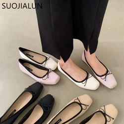 SUOJIALUN 2023 Spring New Round Toe Women Flat Shoes Shallow Slip On Ladies Casual Ballerina Soft Ballet Flats Shoes Laofer