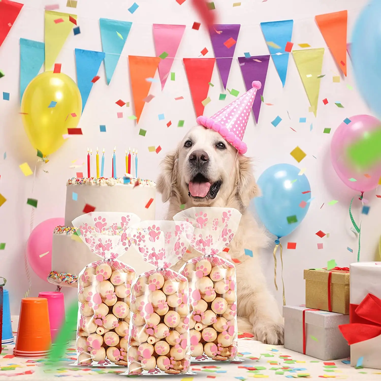 Pet Paw Print Cellophane Bags Heat Sealable candy bags For pet birthday party decoration supplies dog cat theme party favors