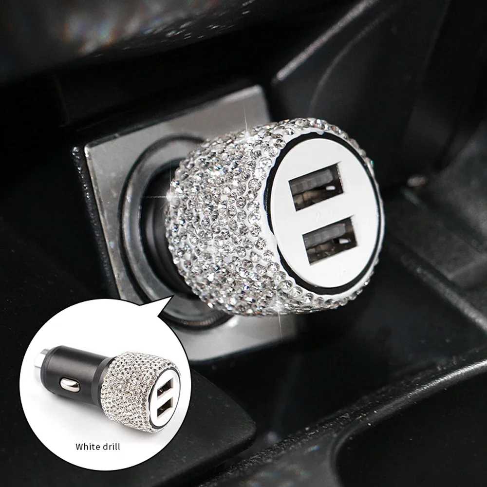 New Bling USB Car Charger 5V 2.1A Dual Port Fast Adapter Pink Car Decor Car Styling Diamond Car Accessories Interior for Woman