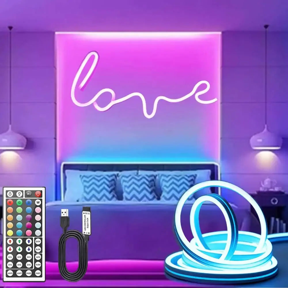 

5V Usb RGB Neon Strip Lights Flexible With Remote Control Usb Neon Light Powered Gaming & Bedroom Decor For Bedroom Lights