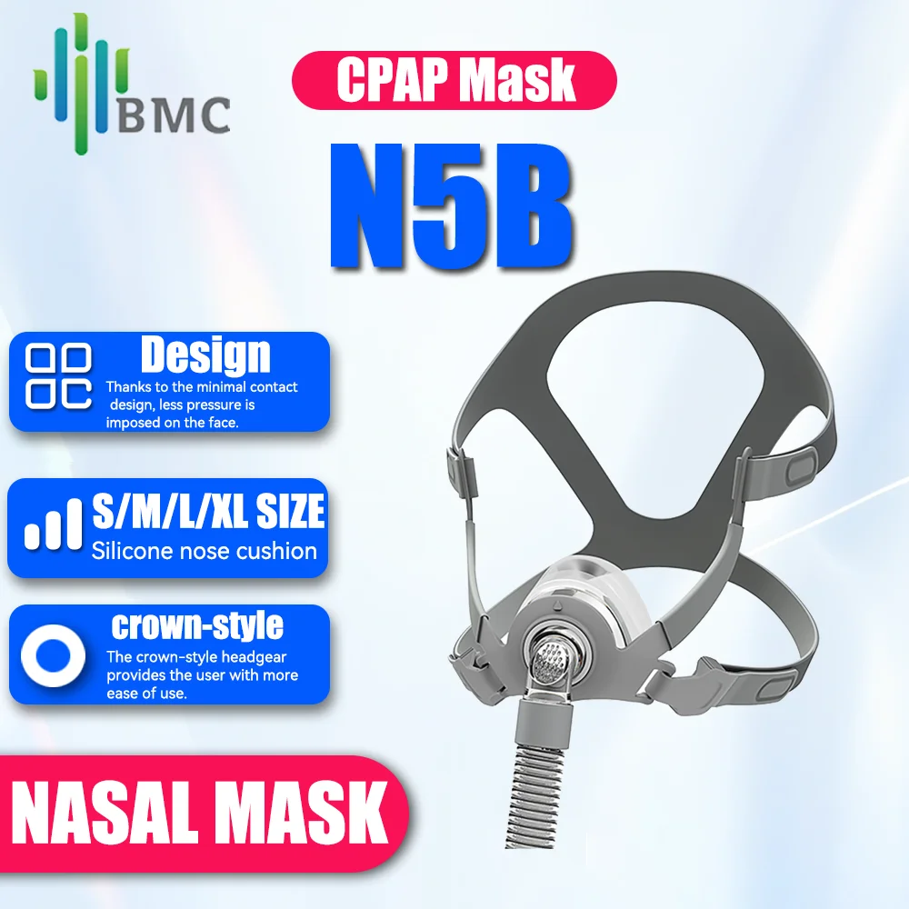 BMC N5B Назальная CPAP-маска с головным убором S/M/L/XL Силиконовая накладка для CPAP BiPAP-машины 22 мм Интерфейс Апноэ Маска против храпа BMC N5B Назальная CPAP-маска с головным убором S/M/L/XL Силиконовая накладка для CPAP BiPAP-машины 22 мм Интерфейс Апноэ Маска против храпа