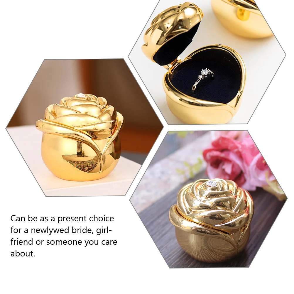 

Шкатулка для драгоценностей с розой, чехол для колец невесты, романтический дисплей, цинковый сплав, шерсть, свадебные подарки на помолвку, подарок для душа невесты