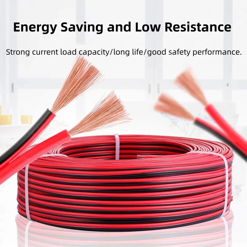 5/10/20M RVB Red Black 2 Pins Electrical Wire 12 14 16 18 20 22 AWG PVC Insulated Bare Copper Power Lines LED Cables