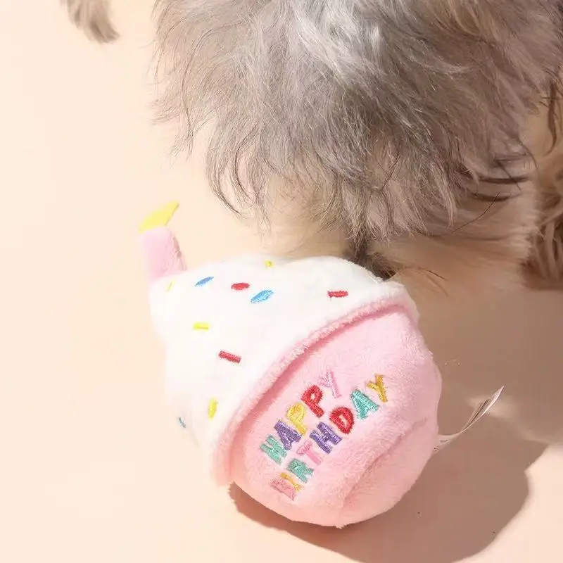 1Pc Dog Birthday Cake Toy Soft Plush Squeaky with Colourful Candles Durable Funny Stuffed Chew for Large Breeds Birthday Gift view 4