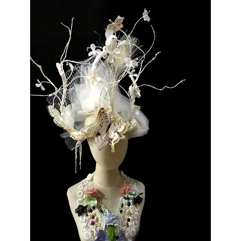 Creative Bride Exaggerated Underwear Walk Show Makeup Styling Mori Flowers Birds