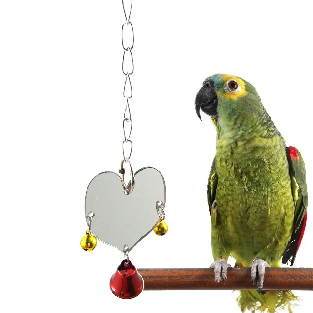 Heart Shape Single Face Mirror Parrot Bell Toy Pet Bird Mirror Toy Swing Bird Cage Toys With Bell Hanging Cage Toy For Budgie Bi