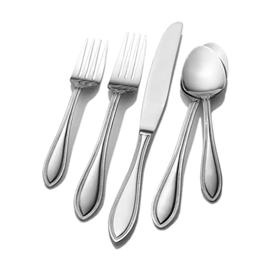 

American Bead 53-Piece Stainless Steel Flatware Set with Serving Utensil Set and Steak Knives Service for 8 Silver