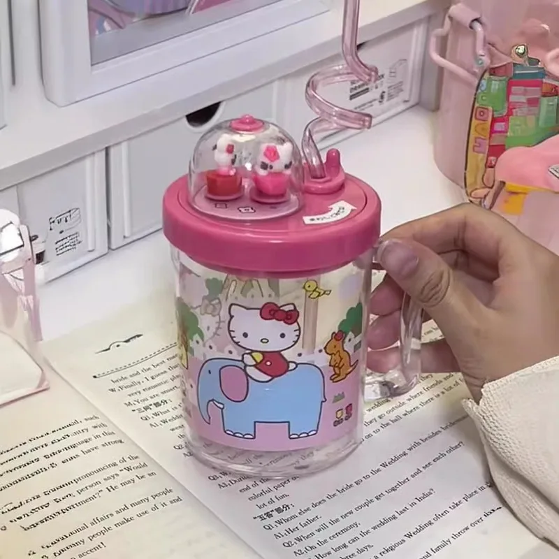 Sanrio-Copo Giratório Portátil de Água de Palha para Crianças, Grande Capacidade, Minha Melodia, Hello Kitty, Anime Cartoon, Kawaii, Presente Estudantil, 400ml