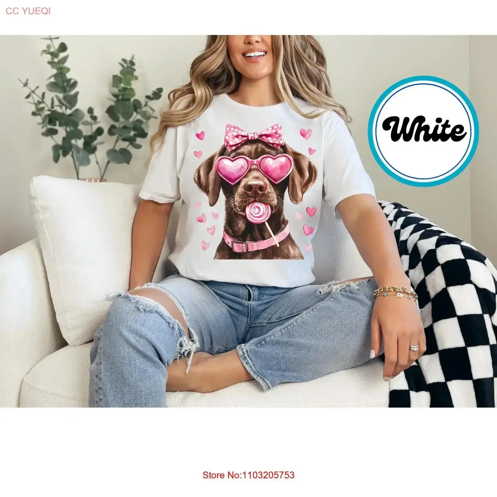 

Women's Chocolate Labrador Retriever Valentines Day T Shirt vintage Washed Top For Everyday Wear Versatile Stretched vintage
