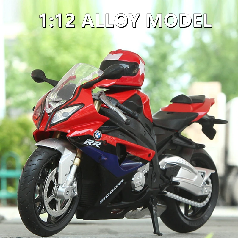 1/12 BMW-S1000RR Racing Motorcycles Simulation Alloy Motorcycle Car Model With Helmet Sound and Light Collection Toys Gift