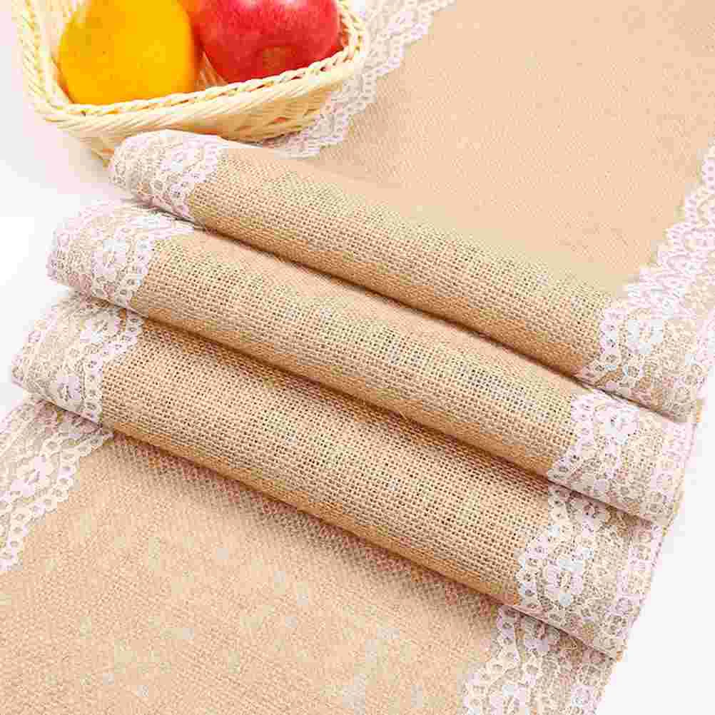 DIY Table Cloth Lace Jute Table Cover Party Desk Cover Handmade Craft for Wedding (30x180cm) lace tablecloth