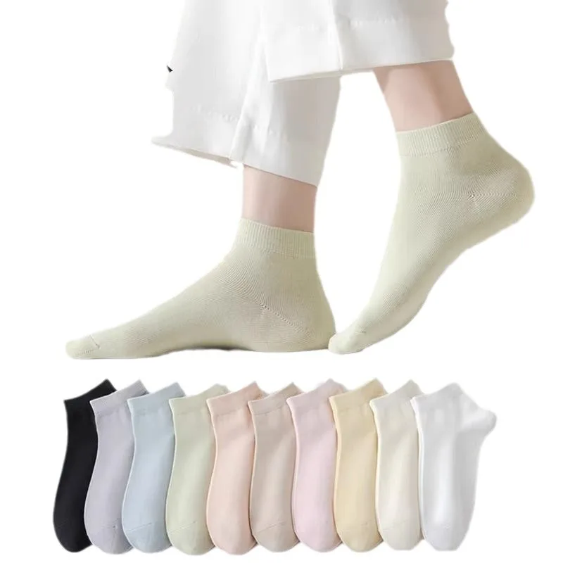 5/10 Pairs Women's Casual Low Cut Socks Versatile Comfortable Socks Girl Cute Colors White Socks Breathable Boat Socks