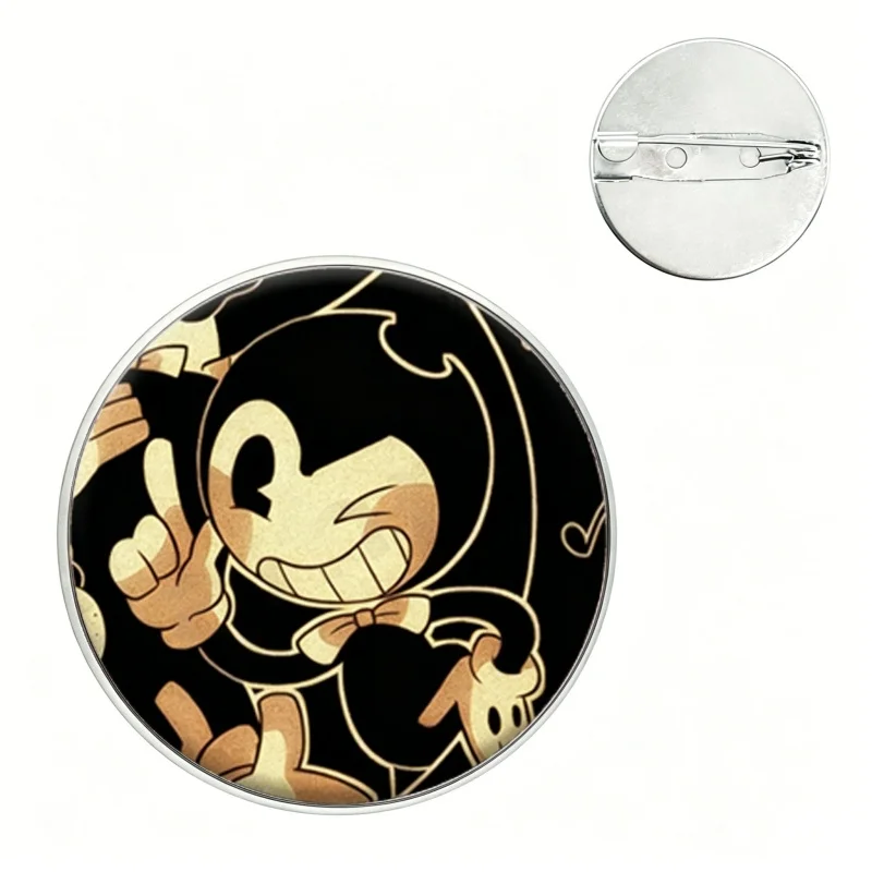 Horror Game B-Bendy and The Ink Machines Badges Round Cartoon Figure Brooch Glass Badge for Shoes Bag Accessories Souvenir Gifts