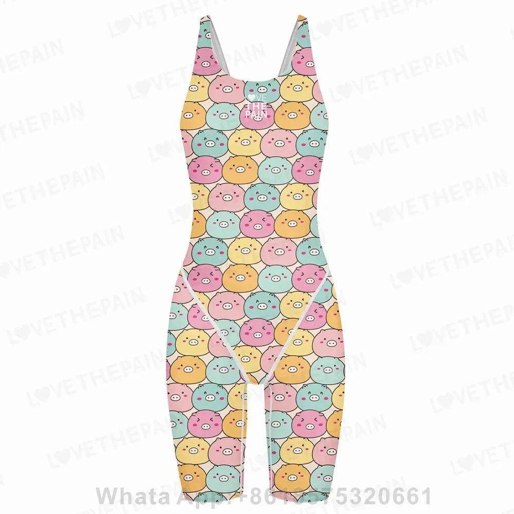 Girl Training Racing Swimwear Girl One Piece Competitive Swimsuits Summer Pool Professional Competition Knee Length Bodysuits