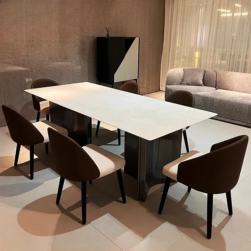BJ Dining Table Rectangular Household Modern High-end Design Dining Table Imported Pure Natural Light Luxury Marble