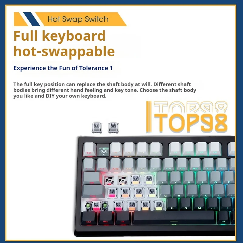 Darmoshark Top 98 Wireless Three Mode Mechanical Keyboard Side Carved Customized Hot Swappable 96key Gaming Office Keyboard