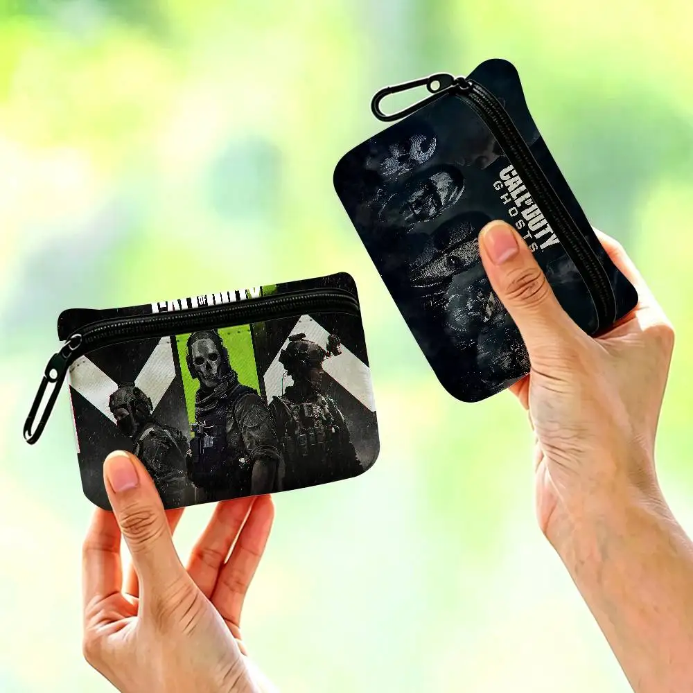 Hot Video Game C-Call O-Of D-Duty Compact Oxford Cloth Coin Purse Detachable Carabiner Hook Portable Key Card Organizer Pouch