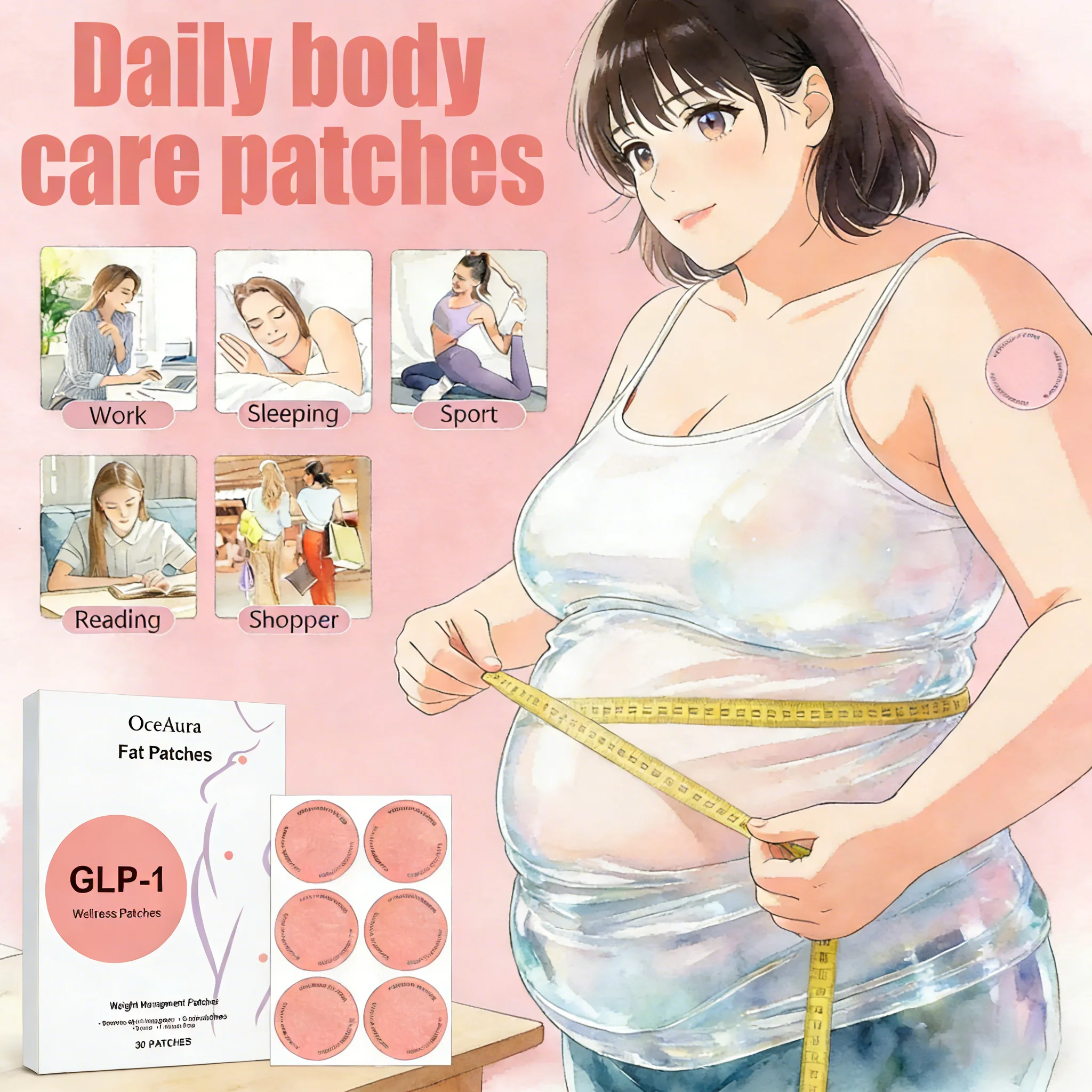 GLP-1 Body Patches 30Pcs Scientific Formulation Precisely Regulates Appetite&Metabolic Balance Pure Plant Active Delivery System