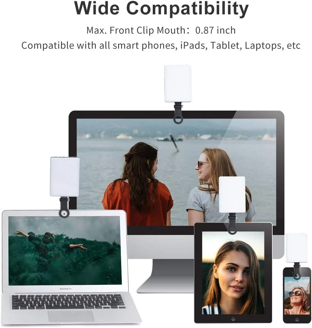 Luz LED portátil para selfies con clip; Iluminación de videoconferencia, 3 modos de iluminación, adecuada para computadora portátil con cámara iPhone