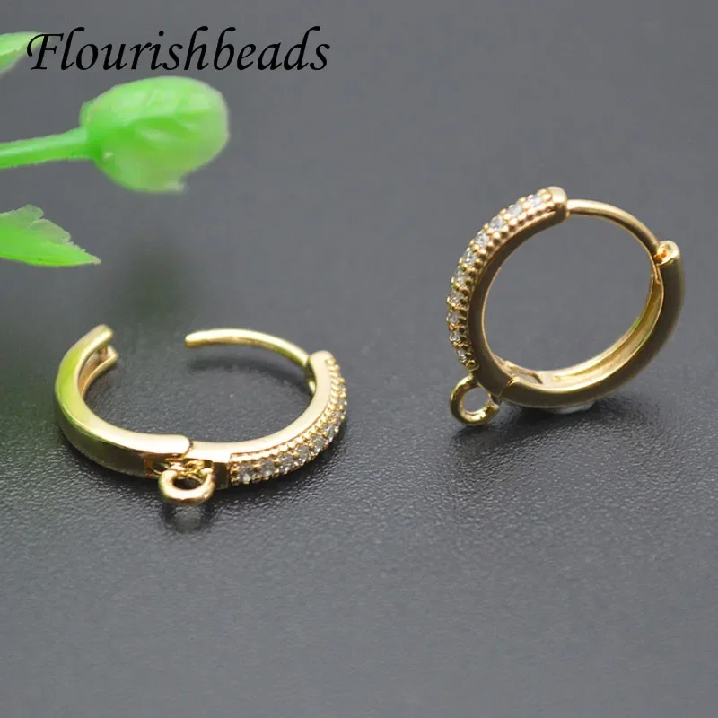 30pcs/lot Real Gold Plating CZ Beads Paved Round Shape Earring Hooks Clasp for Jewelry Making Supplier