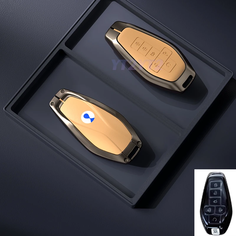 

For Denza D9 key fob cover New KEY 2025 leather Car Case Aluminum Buckle Alloy Keychain Accessories
