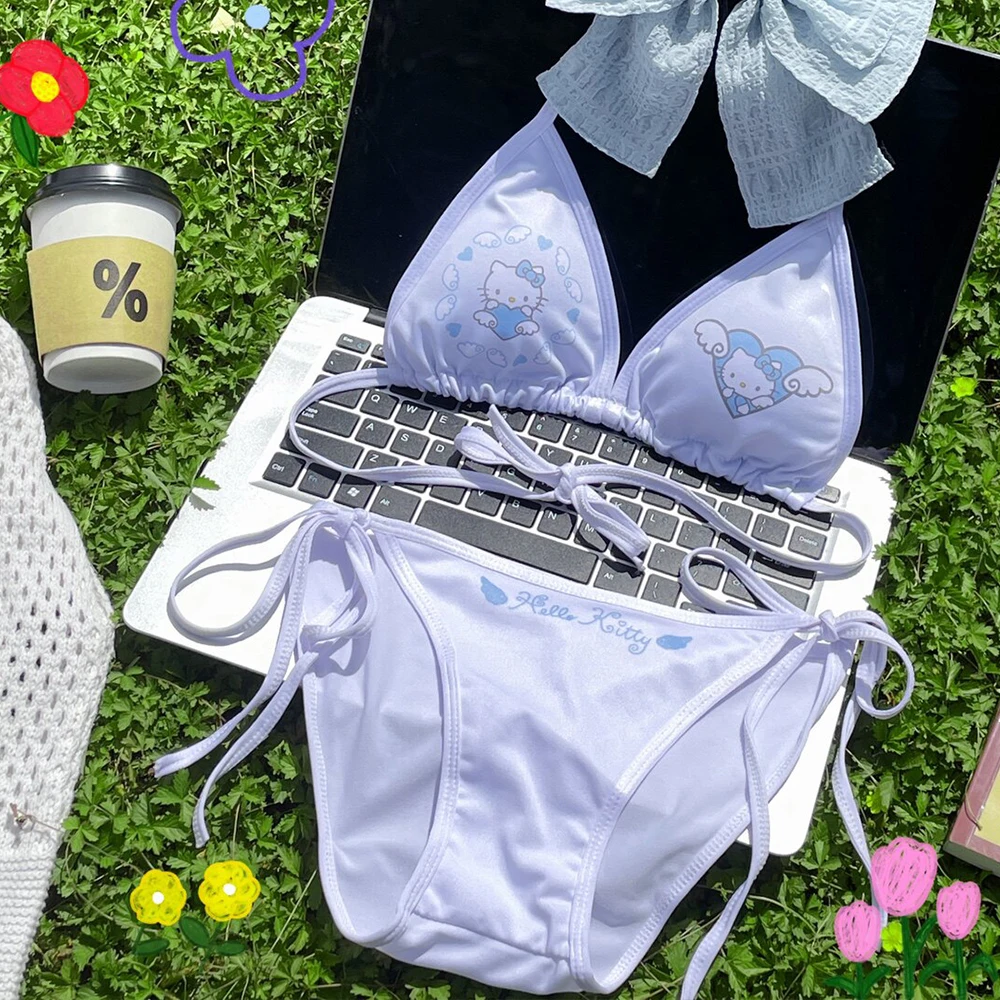 

Комплект из 2 предметов: женский купальник Hello Kitty в стиле аниме, японский стиль, модный принт Y2K, для фотосессий, пляжная одежда для девушек