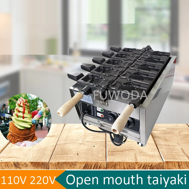 

5Pcs Ice Cream Taiyaki Machine Commercial Electric Fish shaped Open Mouth Waffle Maker Non-stick Ice cream Cone Taiyaki Machine