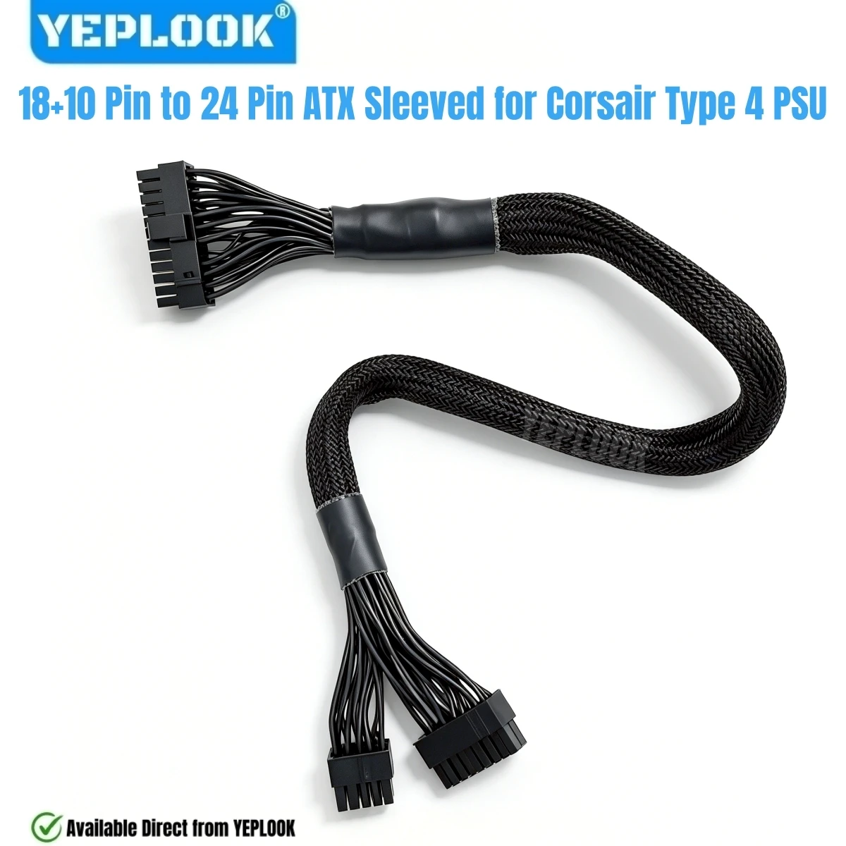 18+10Pin to 24Pin Sleeved Motherboard Main Power Cable for Corsair RM1200e, RM1000e, RM850e, RM750e, RM650e Type 4 Modular Power