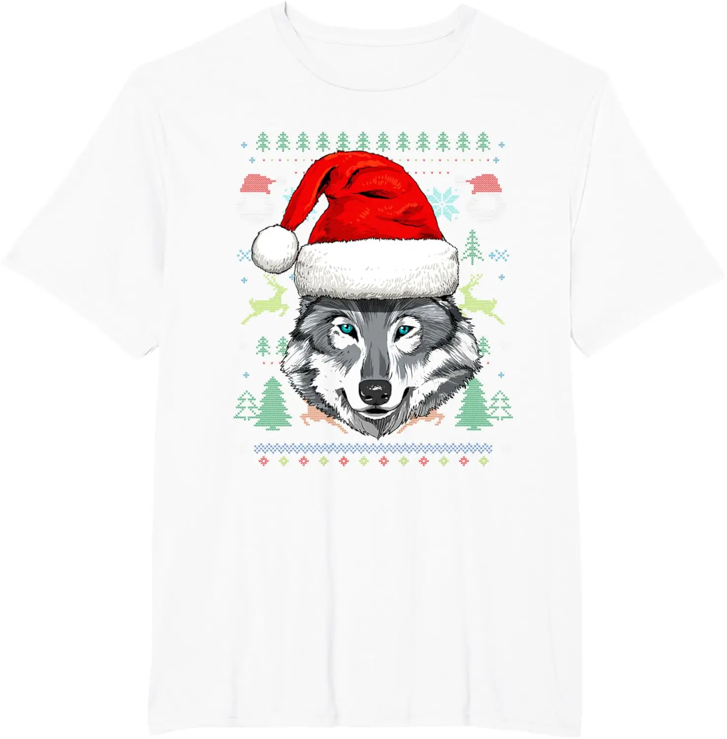 Wolf Head Christmas Wildlife Lover Forest Animal Whisperer Graphic T-Shirt Cool Trending Leisure Regular Short Sleeve Unisex
