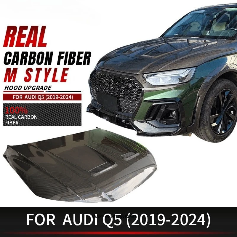 Perfiply Car Upgrade Carbon Fiber Air Scoop Front Bumper Hood Bonnet Cover for Q5 2019-2024  Engine Cover Body Kit