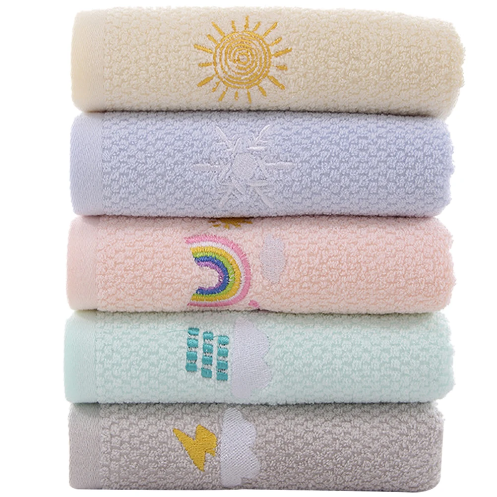 

5 Pcs Children Hand Towel Cotton Absorbent Face Washcloth Soft Lightweight Pink Yellow Green Blue Gray Home Travel