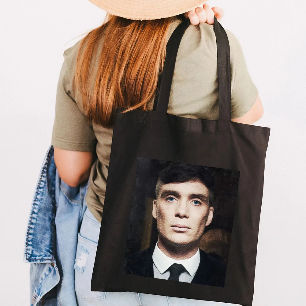 Peaky Blinders Thomas Shelby Portrait Women Canvas Shoulder Bags Harajuku Handbag Totes Eco Shopper Reusable Cotton Shopping Bag