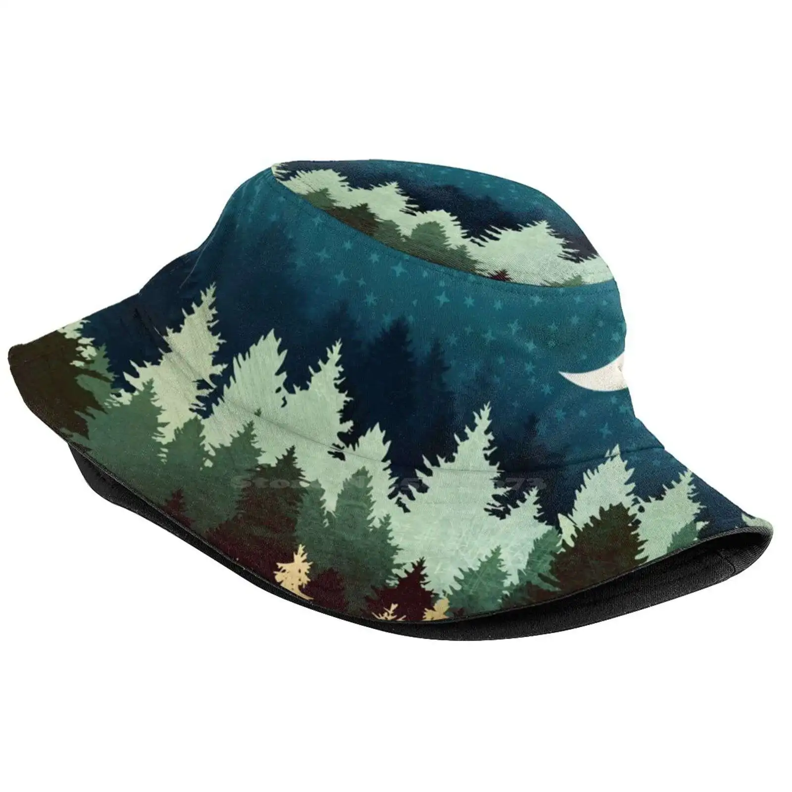 Star Forest Reflection Sun Cap Fisherman Hat Bucket Hats Stars Forest Trees Reflection Water Lake Ocean Sea Landscape Nature