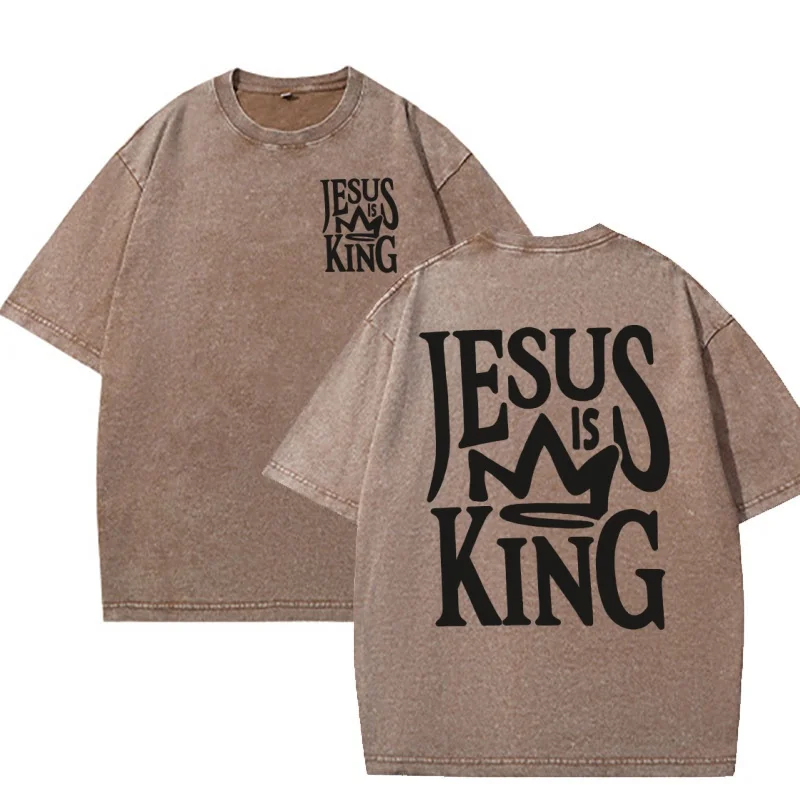 T-shirt chrétien « Jésus est roi » pour hommes et femmes, merchandising chrétien, t-shirt avec verset biblique, en coton, manches courtes, col rond, à thème religieux