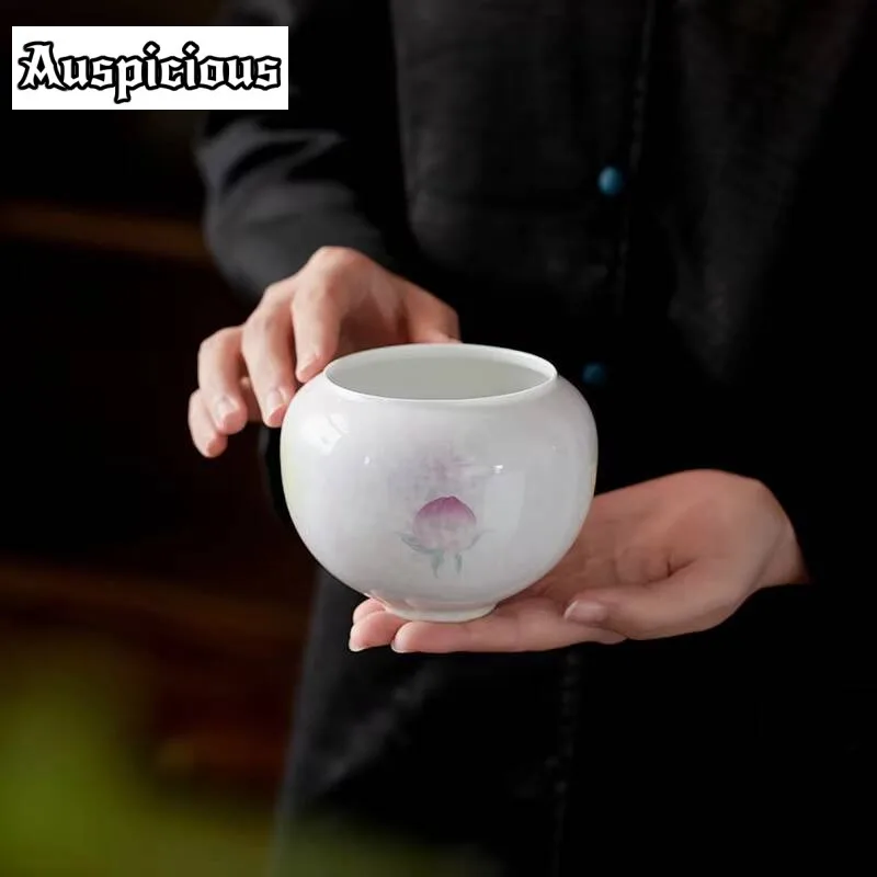 350ML Pure Hand-painted Peach Powder Ceramic Jianshui Tea Washing Bowl Household Paste Painted Tea Residue Bucket Tea Ceremony