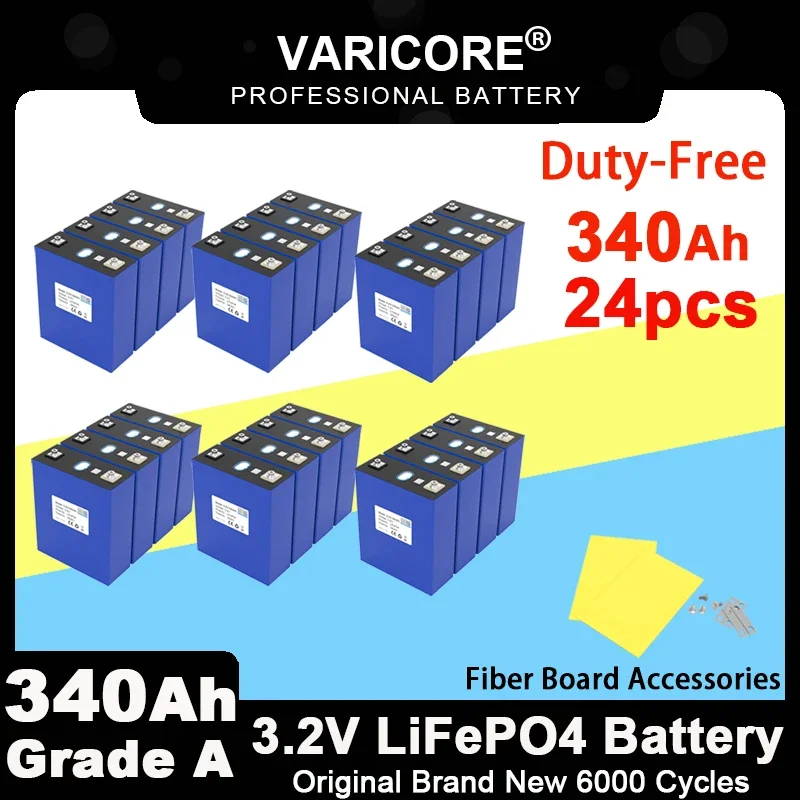 24pcs Grade A 3.2V 340Ah Lifepo4 Rechargeable Battery Lithium Iron Phosphate DIY 12v 24v Travel Solar Golf Cart Yacht Tax Free