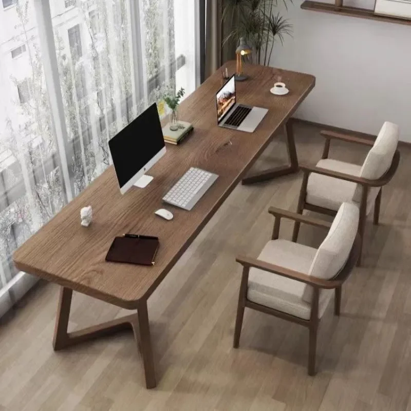 For Solid Wood Double Desk Long Wall Table Courtyard Set Multi Functional Light Luxury Advanced Office Computer Table and