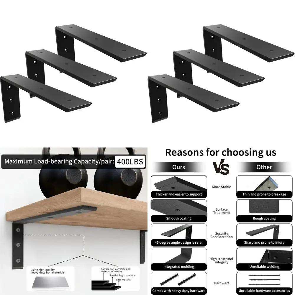 

12 сверхпрочных металлических кронштейнов L-образной формы для столешниц толщиной 0,4 (кварц, гранит, дерево, бетон, ламинат) — 3 шт.