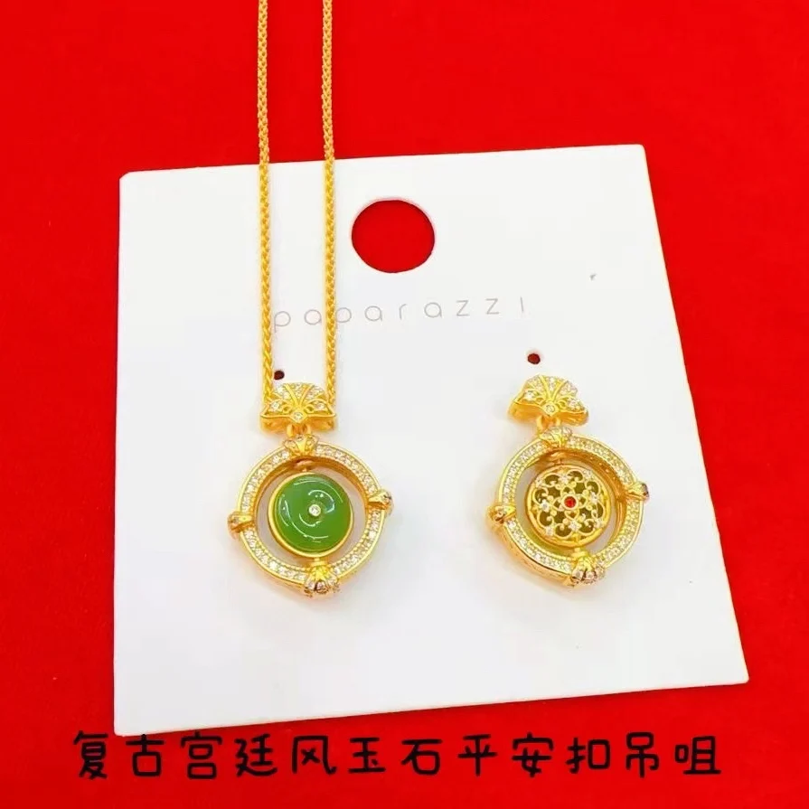 24K AU999 قلادة بإبزيم أمان للنساء، تصميم قابل للدوران + تخريمية وزخارف ماسية #3