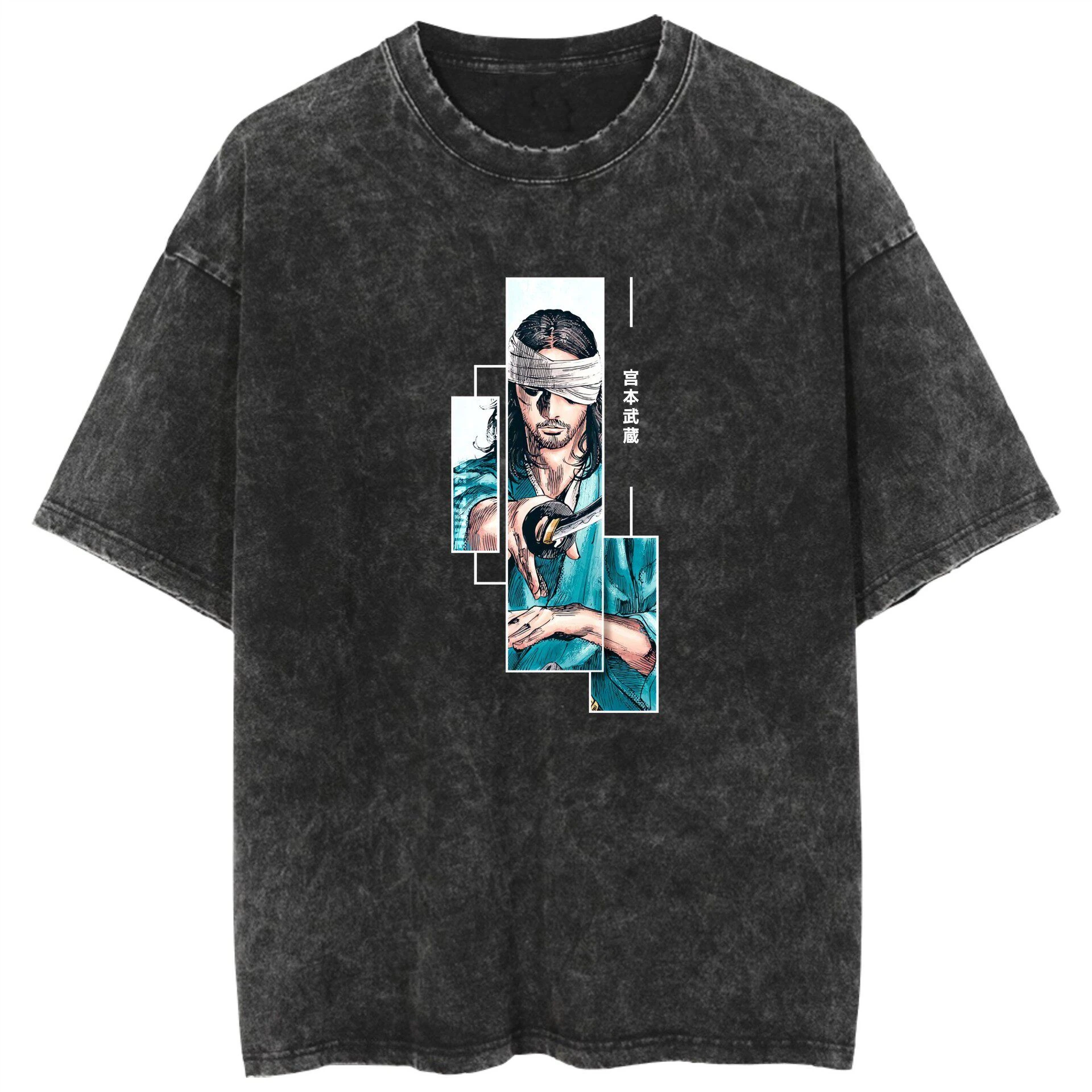 New Wash T-shirt Anime Vagabond Miyamoto Musashi Casual Cotton Summer Short Sleeve Men and Women Pure Cotton Wide