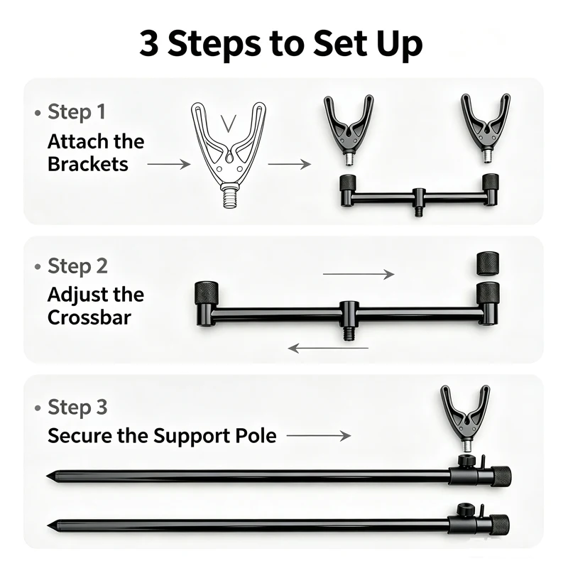 Adjustable Carp Fishing Rod Pod 3-Rod Aluminium Tripod Stand for Bank Fishing, Foldable Portable Carp Rod Rest Holder view 2