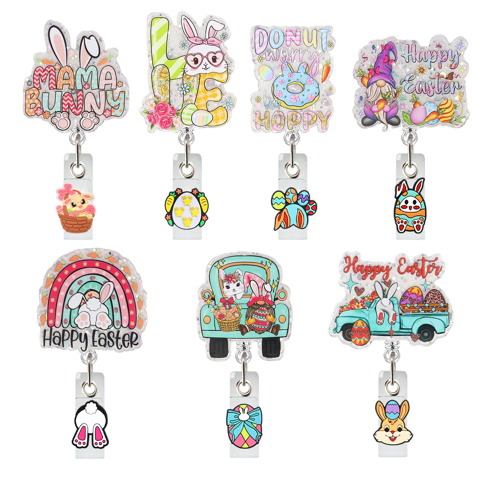 Easter Bunny Badge Holder Reliable Nurse Badge Clip Retractable Swivel Id Holder Lightweight Cute Badge Reel For Exhibitions Id