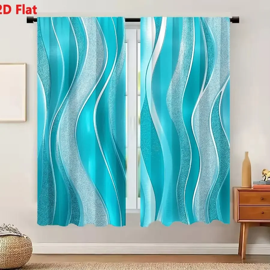 Cortinas modernas com padrão de ondas azuis para decoração de salas de estar, cortinas translúcidas para janelas.