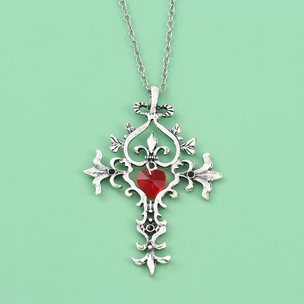 Fashion Exquisite Necklace Vintage Sacred Heart Gem Crystal Cross Long Chain Pendant Jewelry for women cosplay Accessories ﻿ view 5