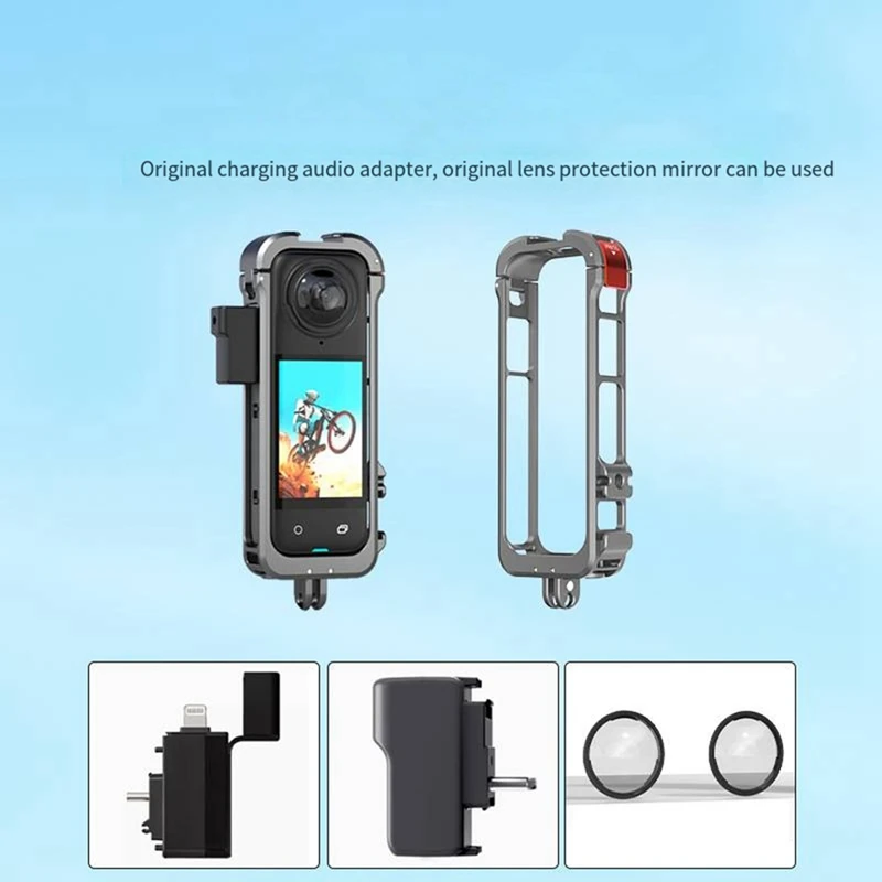 A99E-For Insta360 X4 Metal Frame, Sports Camera Cage Expansion Bracket Fixing Clip, Horizontal Shooting Accessories