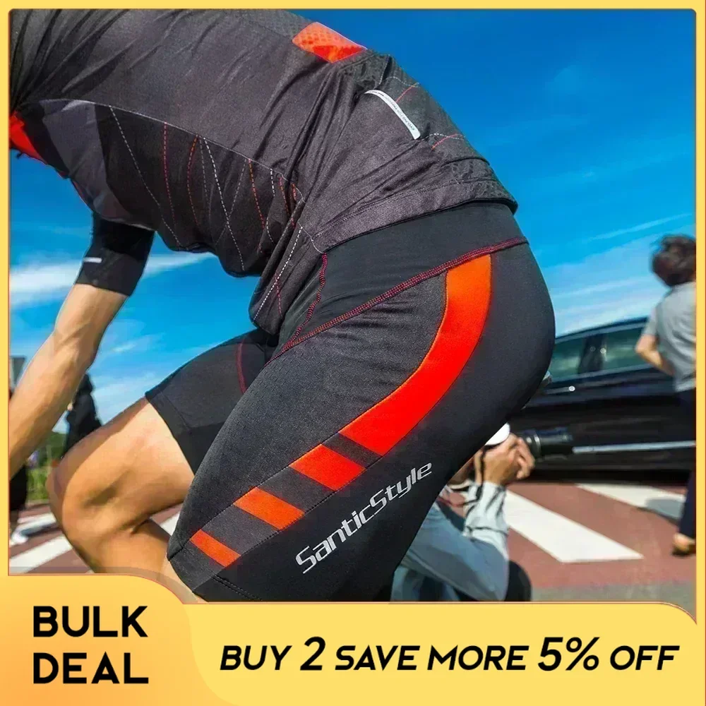 Santic Men's Cycling Shorts 4D Padded Shockproof Bicycle Riding Short Pants Reflective Breathable Quick-Dry MTB Bike Sportswear