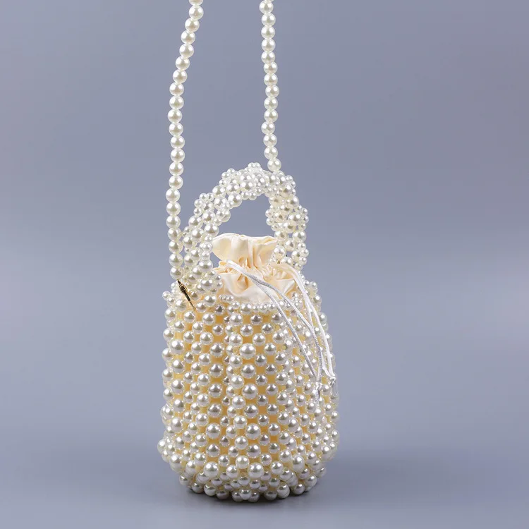 Handmade Beaded Woven Round Bracelet Bag 2022 New Color Pearl Bag Fashion Messenger Shoulder Handbag Female Designer Handbag