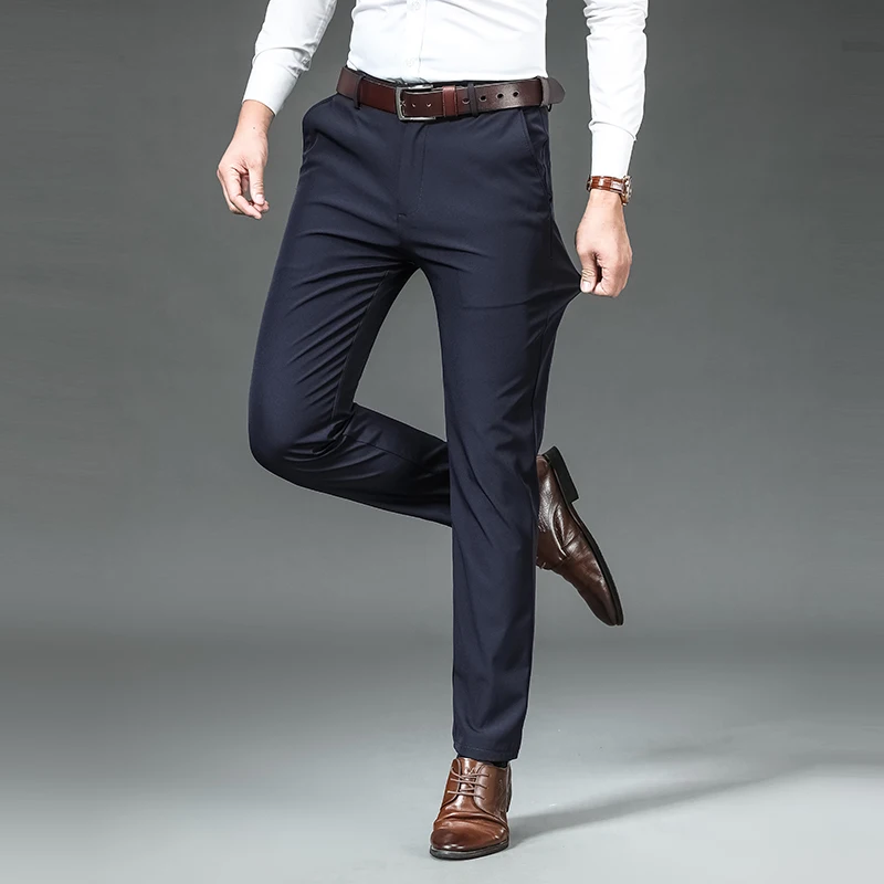 

Men's Straight Fit Business Casual Trousers Plain Color 2026 Trendy Lightweight Stretch Dress Pants for Office & Daily Wear