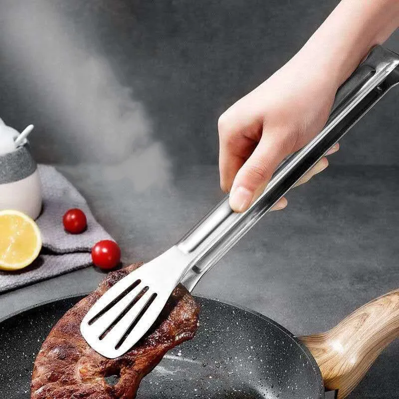 

Stainless Steel Hollow Out Food Clip Tongs BBQ Kitchen Cooking Food Serving Buffet Utensil Thickened Steak Clip Bread Food Clip